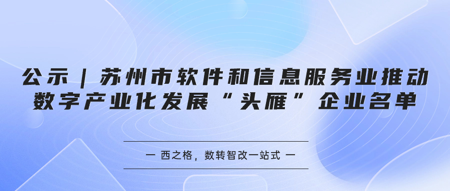 公示｜蘇州市軟件和信息服務(wù)業(yè)推動數(shù)字產(chǎn)業(yè)化發(fā)展“頭雁”企業(yè)名單